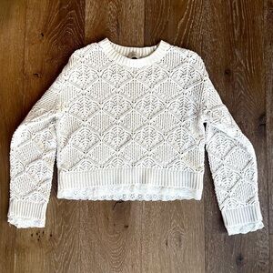 Ellie Cropped Eyelet White Knit Sweater